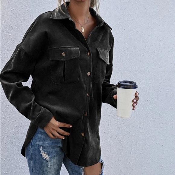 Corduroy Boyfriend fit oversized shacket jacket - Picture 7 of 9